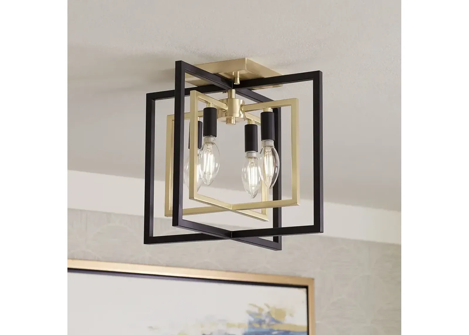 Possini Euro Nima 13" Wide Modern Black Gold 4-Light Ceiling Light