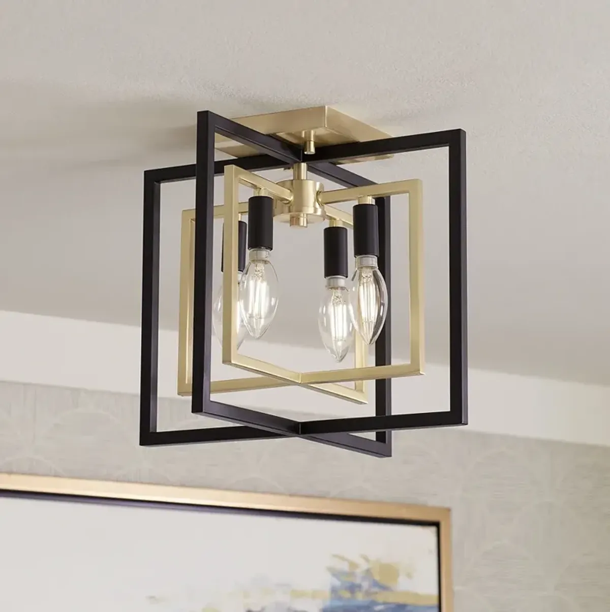 Possini Euro Nima 13" Wide Modern Black Gold 4-Light Ceiling Light