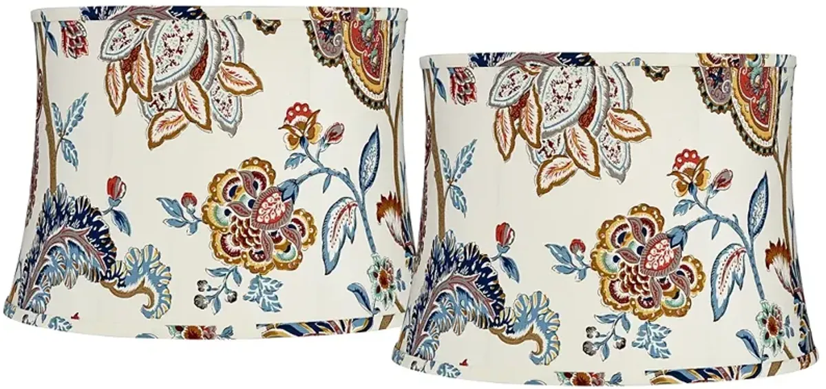 Springcrest White Paisley Set of 2 Drum Lamp Shades 14x16x11.5 (Spider)