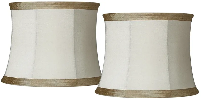 Ivory Set of 2 Lamp Shades with Taupe Trim 14x16x12 (Spider)