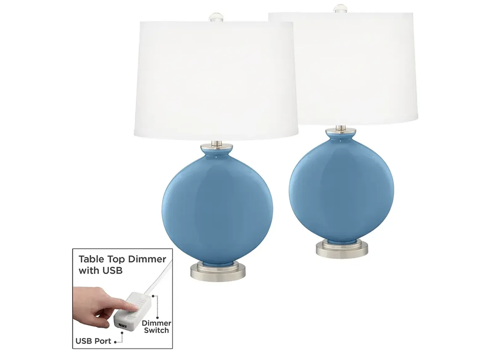 Secure Blue Carrie Table Lamp Set of 2 with Dimmers