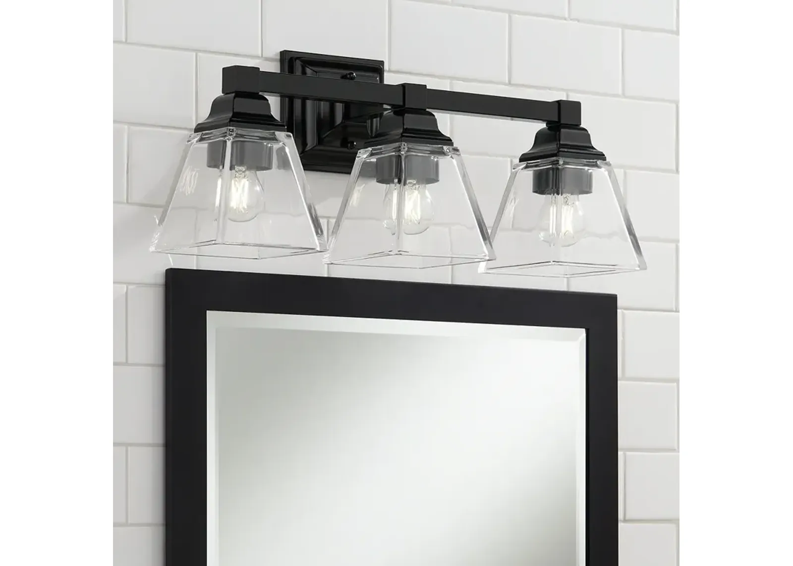 Regency Hill Mencino 20" Black Steel Clear Glass 3-Light Bath Light