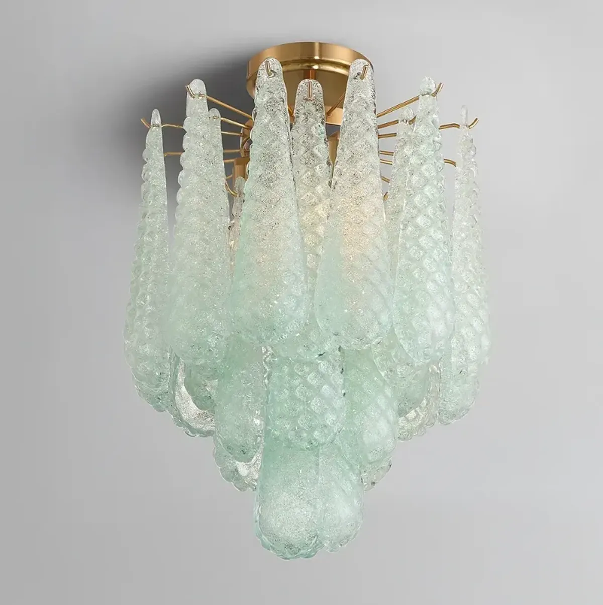Ollie 14 1/4" Wide Aged Brass and Green Glass Ceiling Light