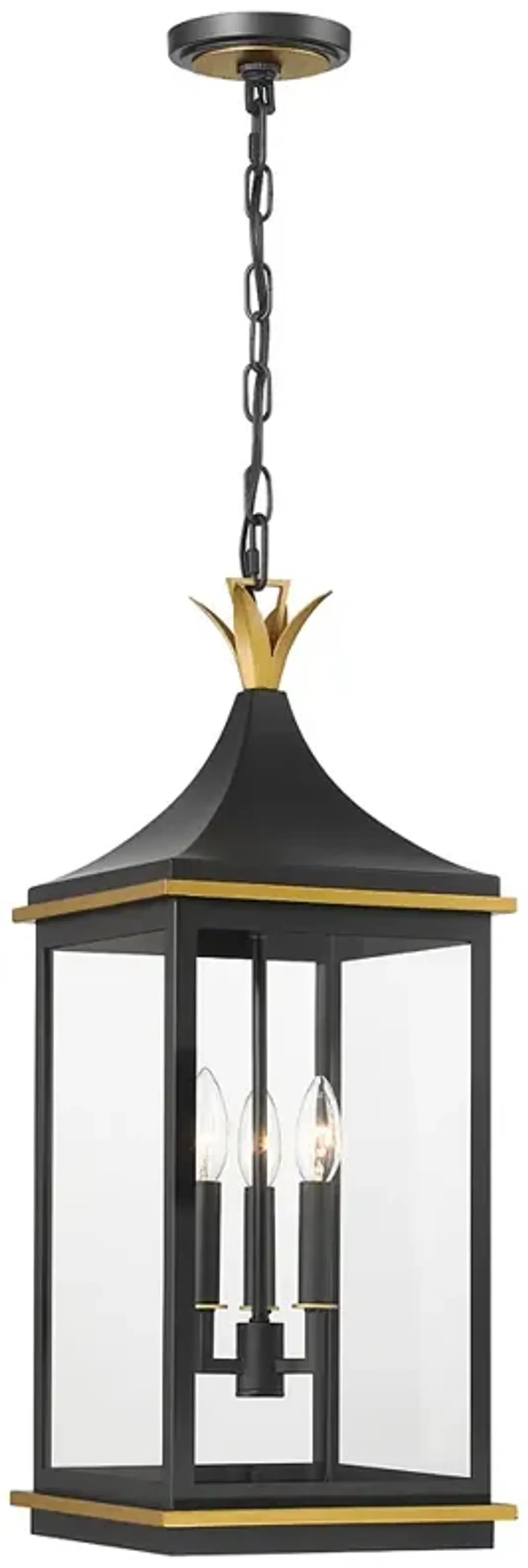 Simpson 3 Light Matte Black + Textured Gold Outdoor Pendant
