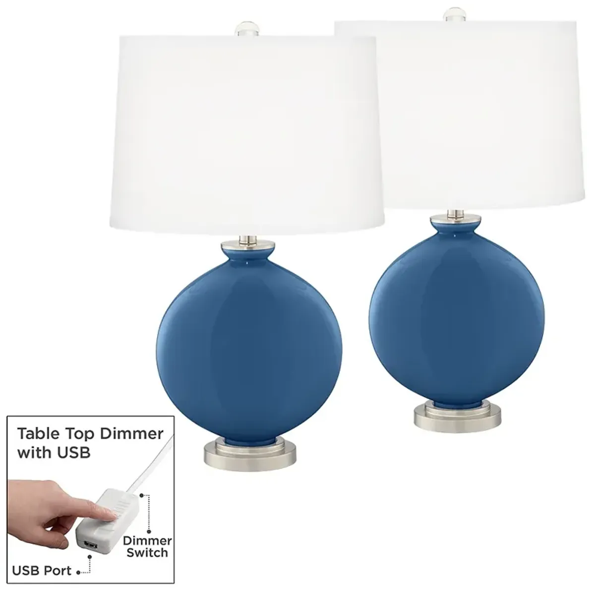 Regatta Blue Carrie Table Lamp Set of 2 with Dimmers