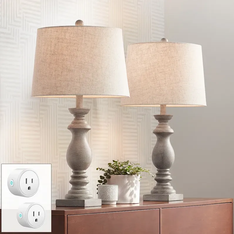 Patsy White-Washed Table Lamps Set of 2 with Smart Sockets