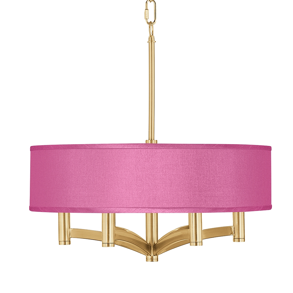 Pink Orchid Faux Silk Ava 6Light Gold Pendant Chandelier