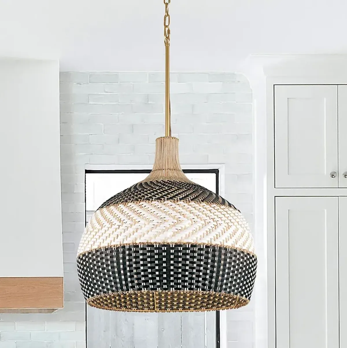 Zanzibar 21" Wide Black and White Rattan Pendant Light