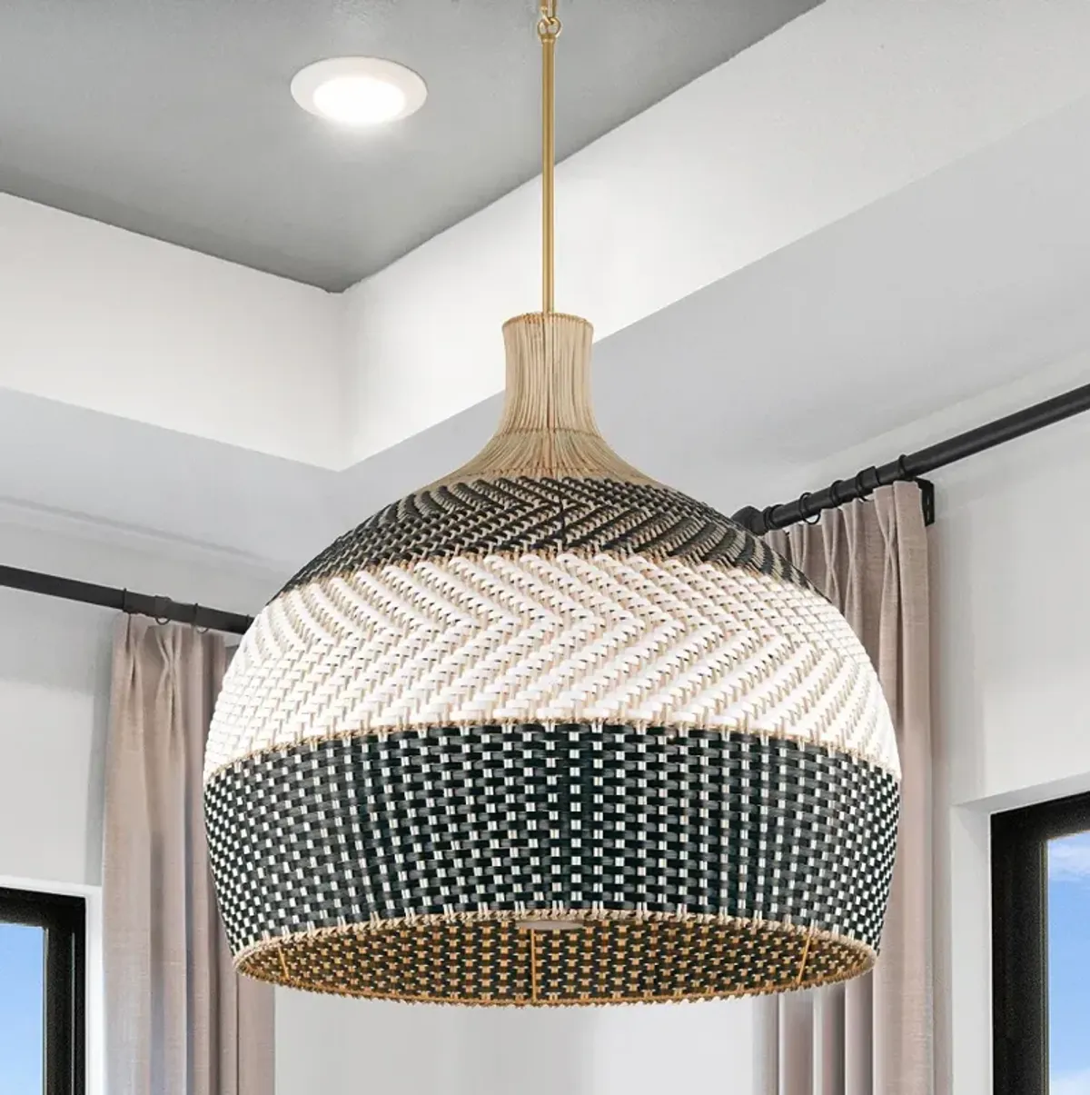 Crystorama Zanzibar 26" Wide 6-Light Black and Natural Rattan Pendant