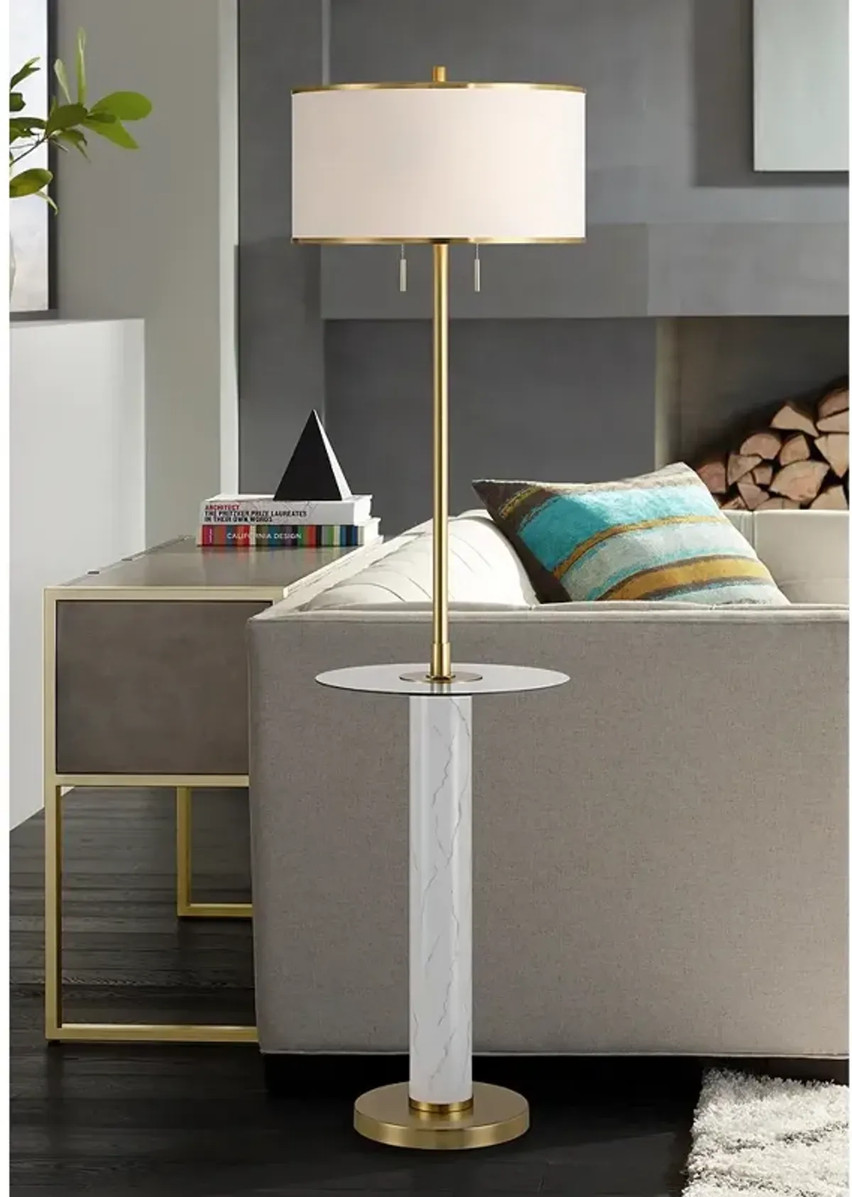 Possini Bellini 65" Faux Marble Floor Lamp with Tray Table and USB