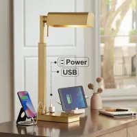 Possini Euro Banner Desk Lamp with Dual USB Ports and Power Outlet