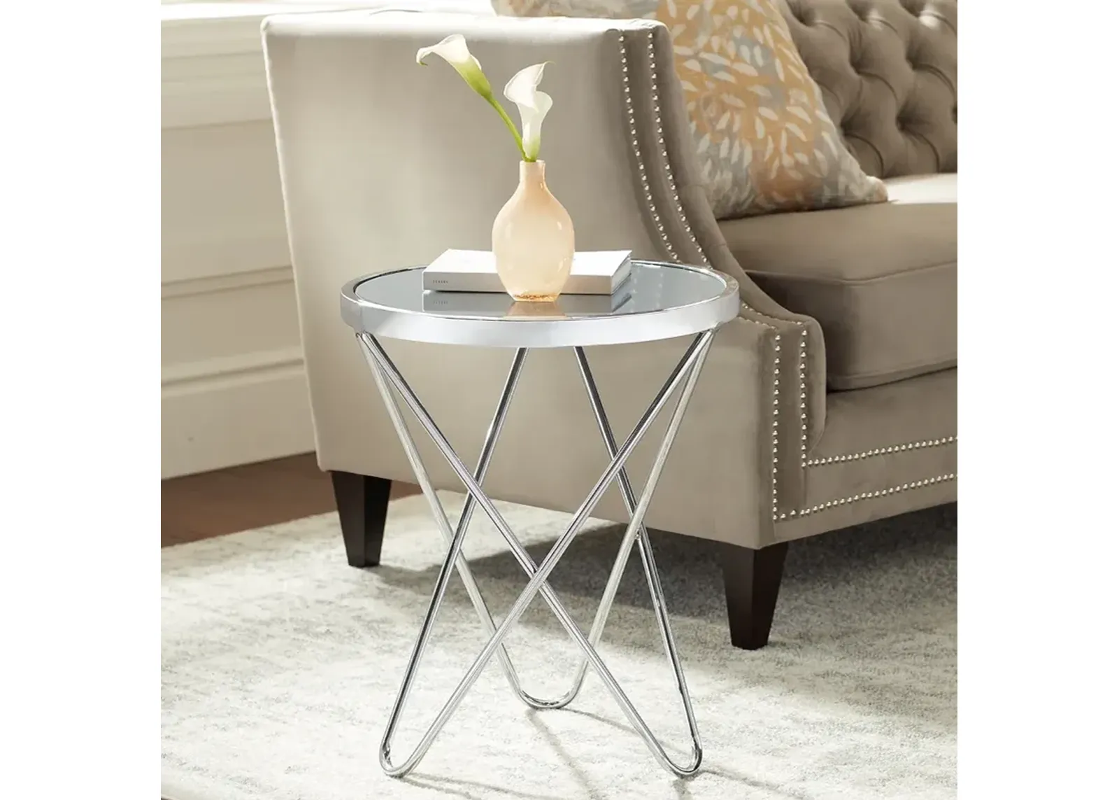 Marty 17 1/2" Wide Silver Mirrored Hairpin End Table