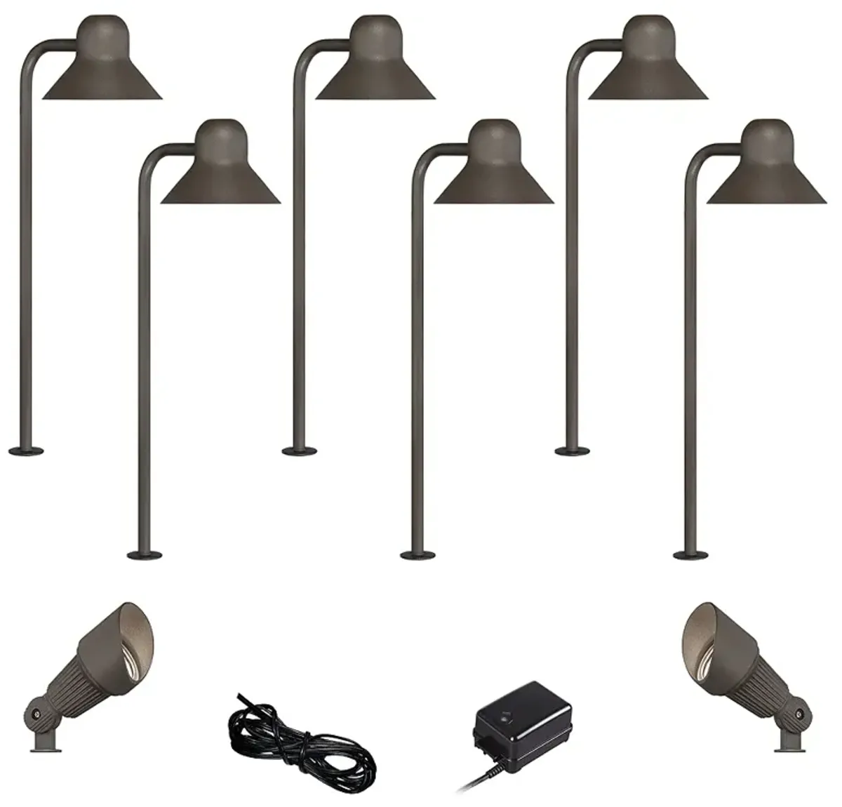 LED 10-Piece Landscape Set with Bronze Path Lights and Spotlights