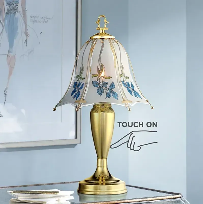 Regency Hill Blue Flower 18" High Touch On-Off Accent Table Lamp