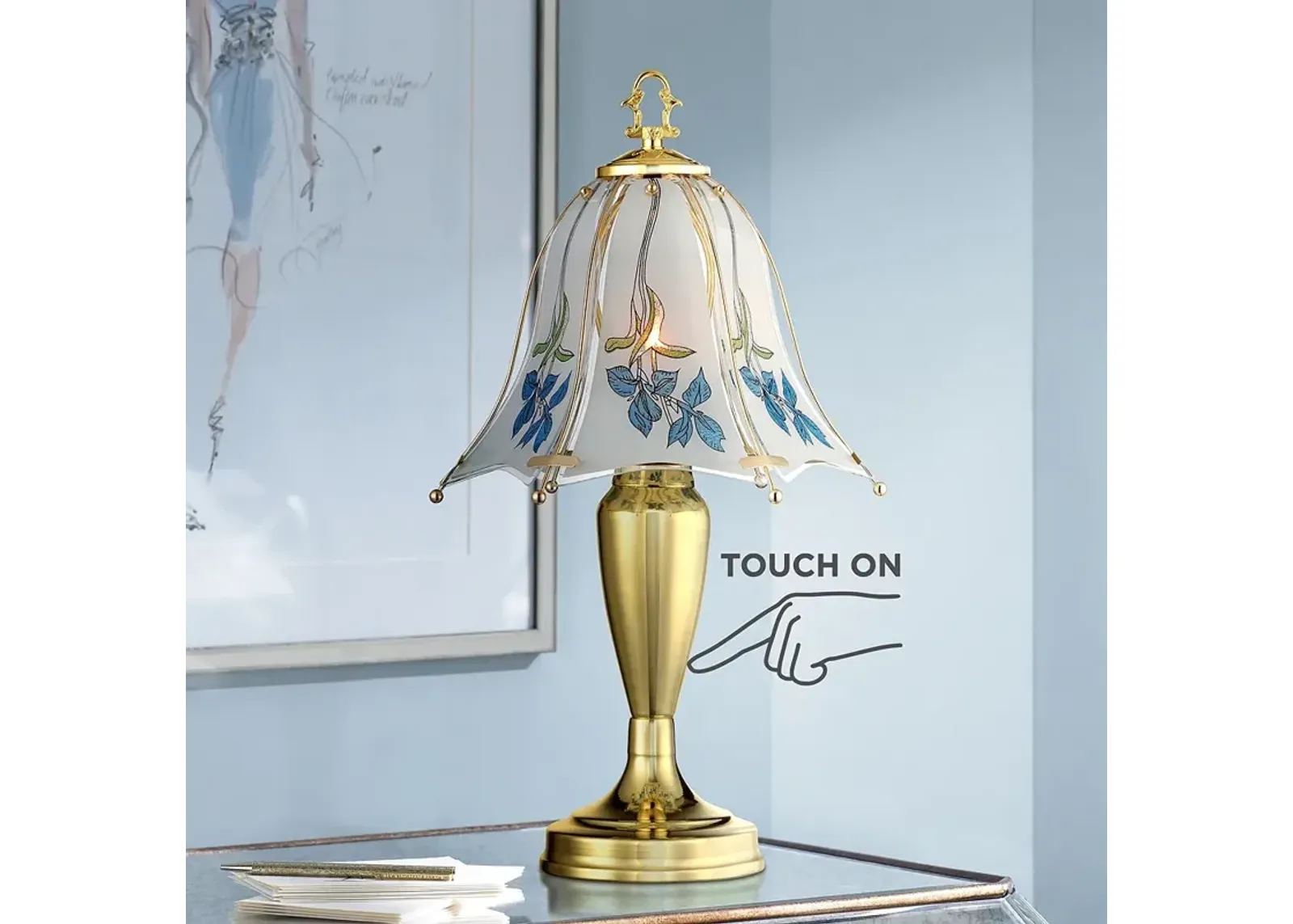 Regency Hill Blue Flower 18" High Touch On-Off Accent Table Lamp