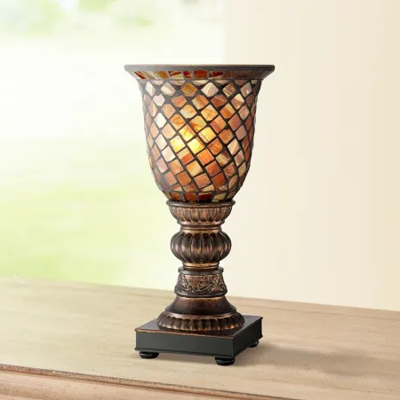 Regency Hill 12" High Mosaic Amber and Brown Glass Uplight Accent Lamp