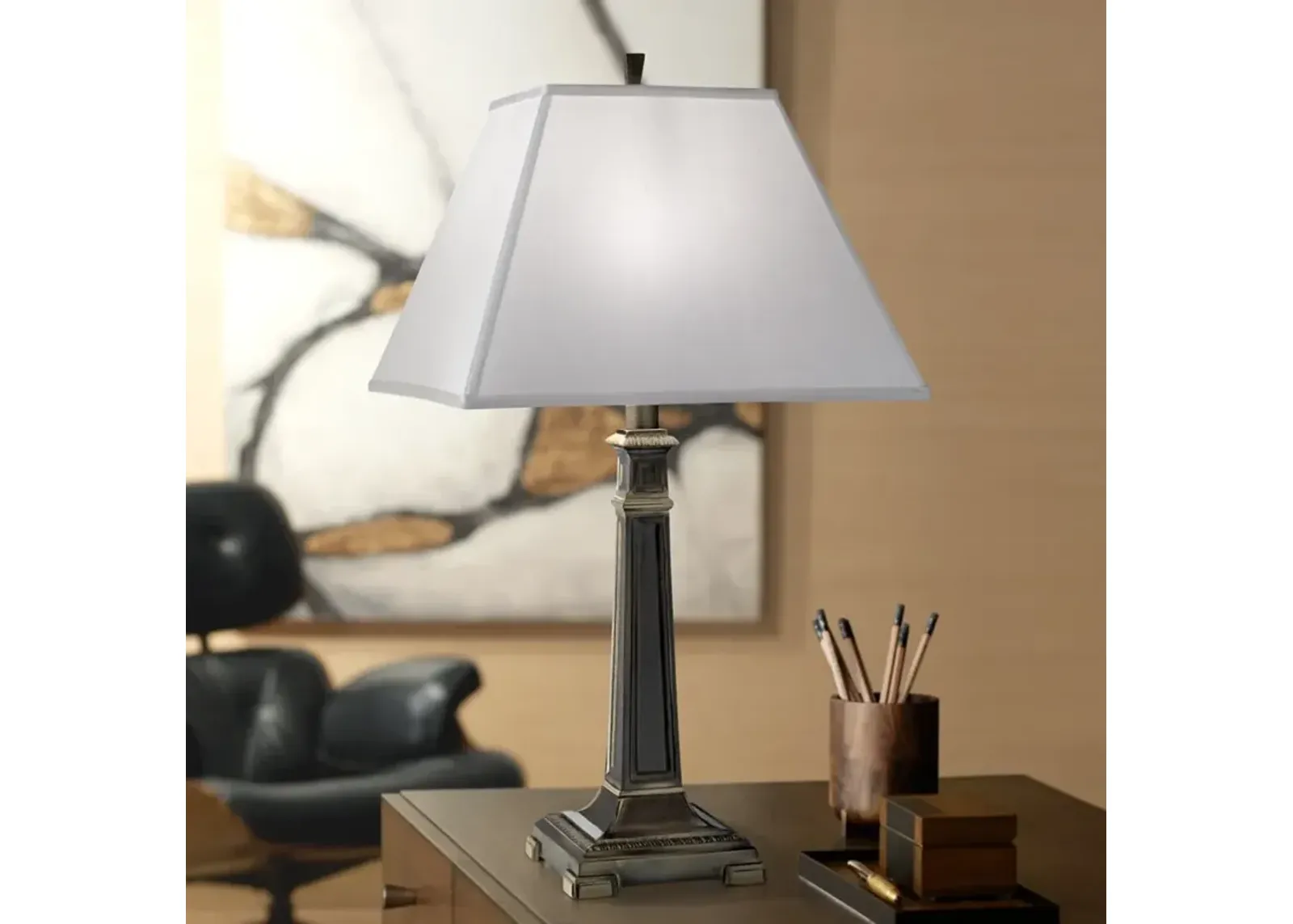 Stiffel 29" High Silk Shantung Shade Roman Bronze Table Lamp