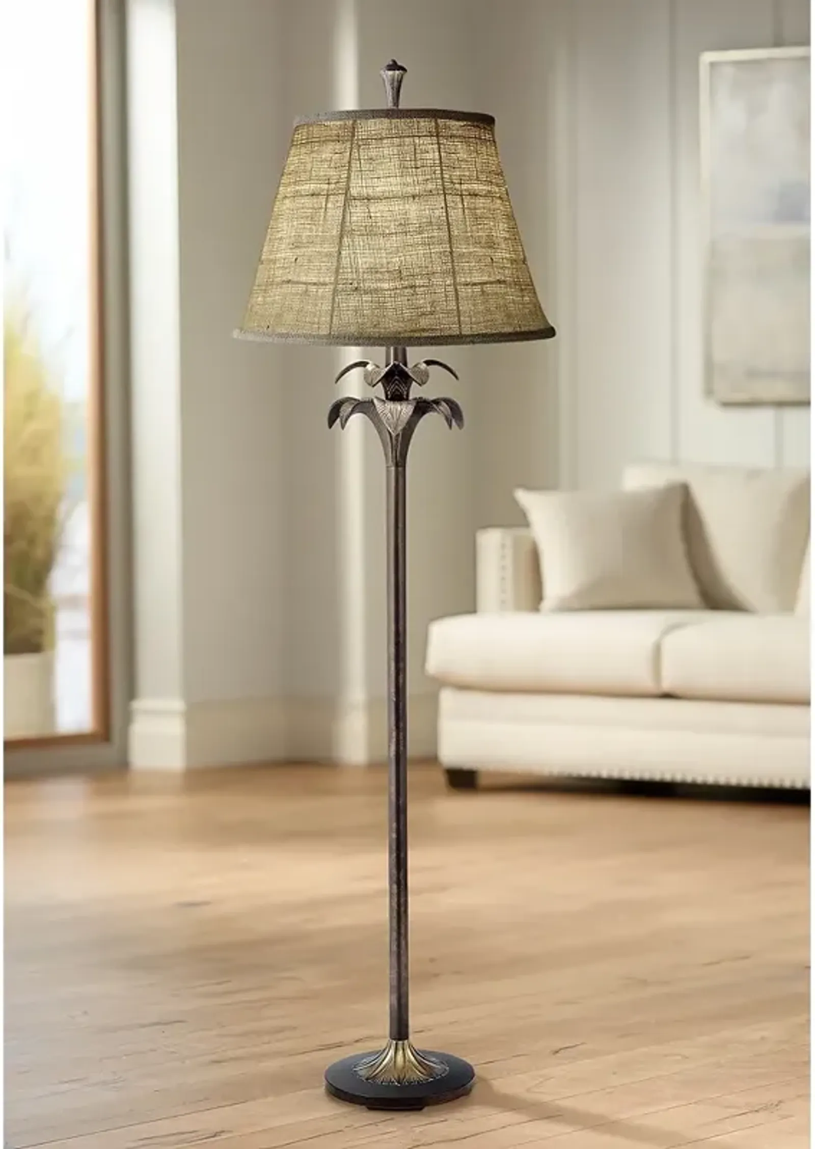 Stiffel 61" High Natural Burlap Bombay Bronze Floor Lamp