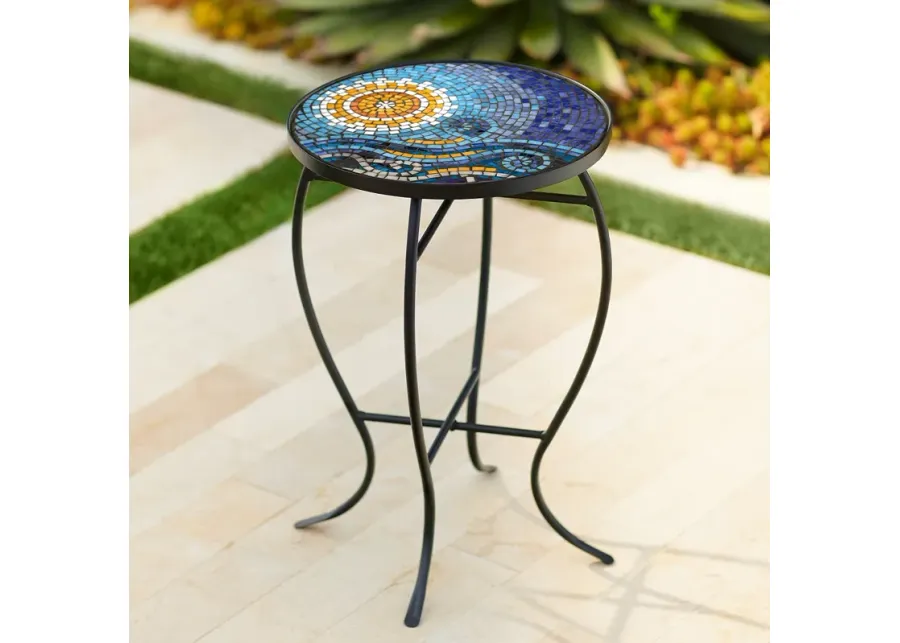 Ocean Mosaic Black Iron Outdoor Accent Table