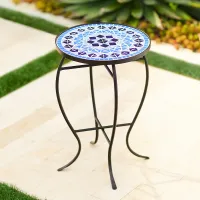 Cobalt Mosaic Black Iron Outdoor Accent Table