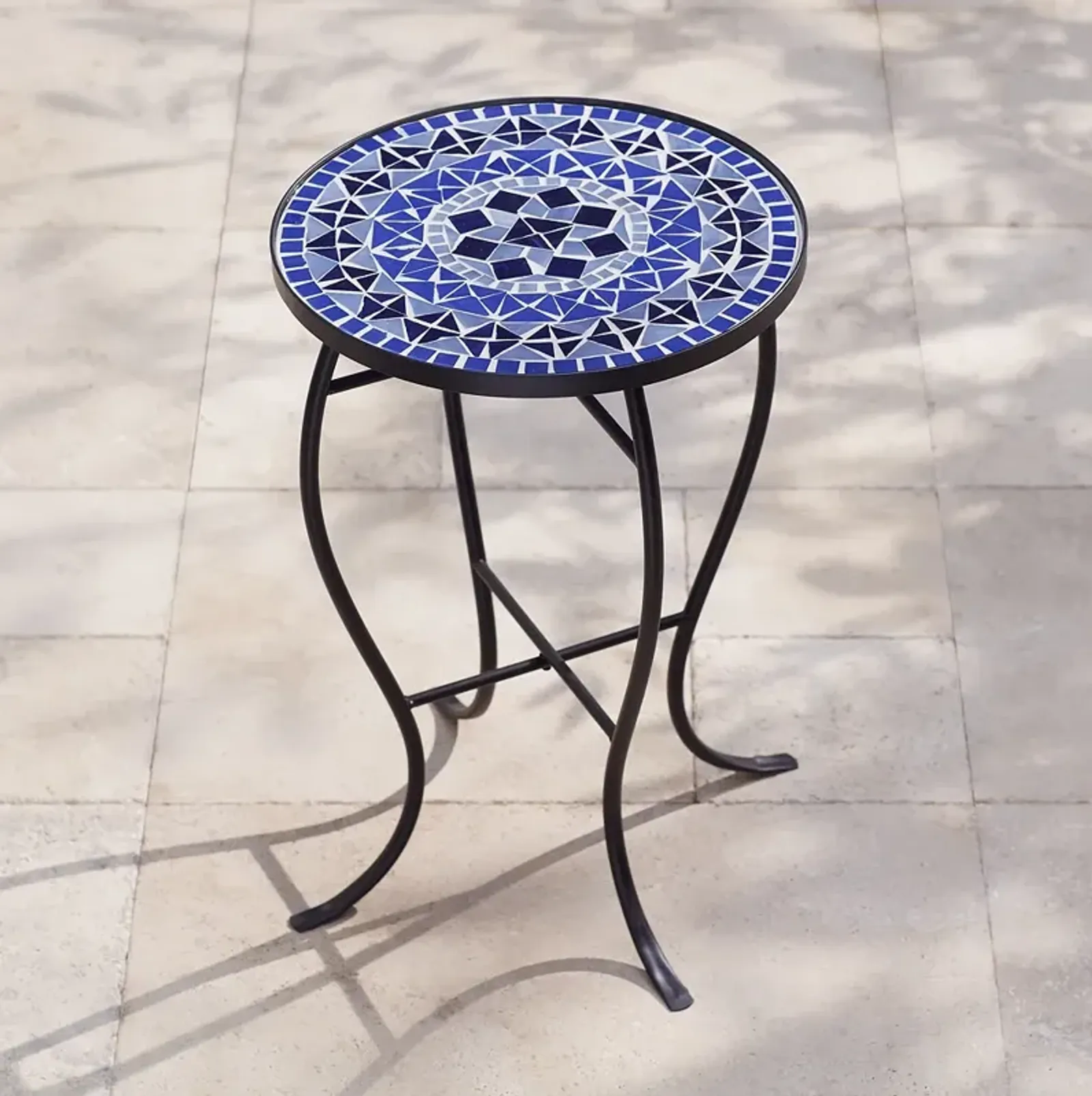 Cobalt Mosaic Black Iron Outdoor Accent Table