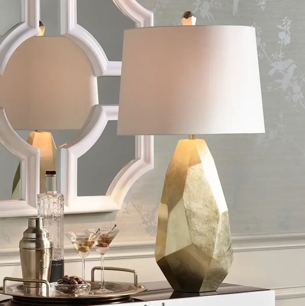 Pacific Coast Lighting Avizza Champagne Finish Faceted Modern Table Lamp