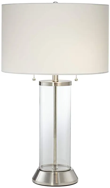 Possini Euro Fritz Glass Column Table Lamp with USB Port and Outlet