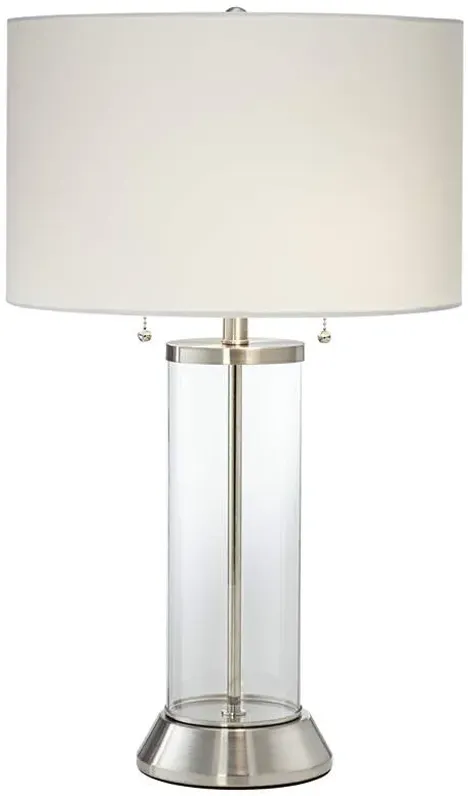 Possini Euro Fritz Glass Column Table Lamp with USB Port and Outlet