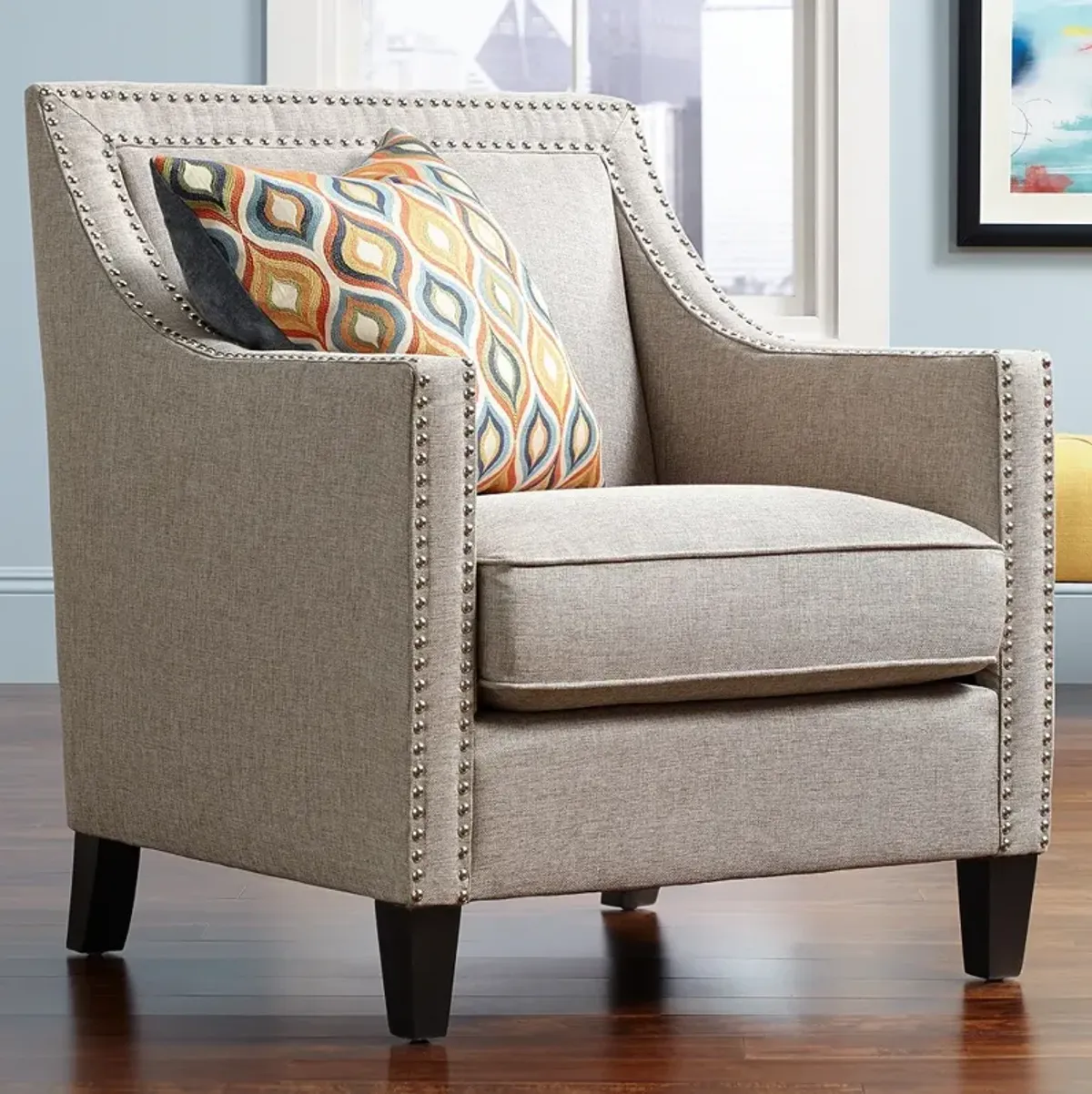 Flynn Heirloom Gray Nailhead Trim Upholstered Armchair