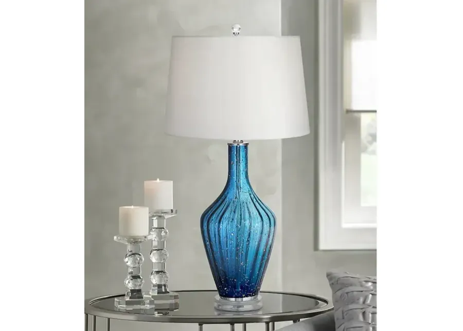 Possini Euro Elin 29" Blue Fluted Art Glass Table Lamp