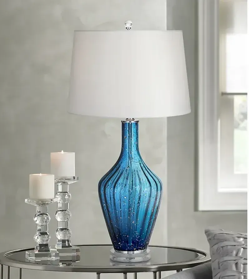 Possini Euro Elin 29" Blue Fluted Art Glass Table Lamp