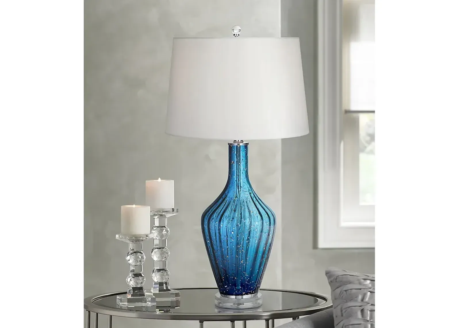 Possini Euro Elin 29" Blue Fluted Art Glass Table Lamp