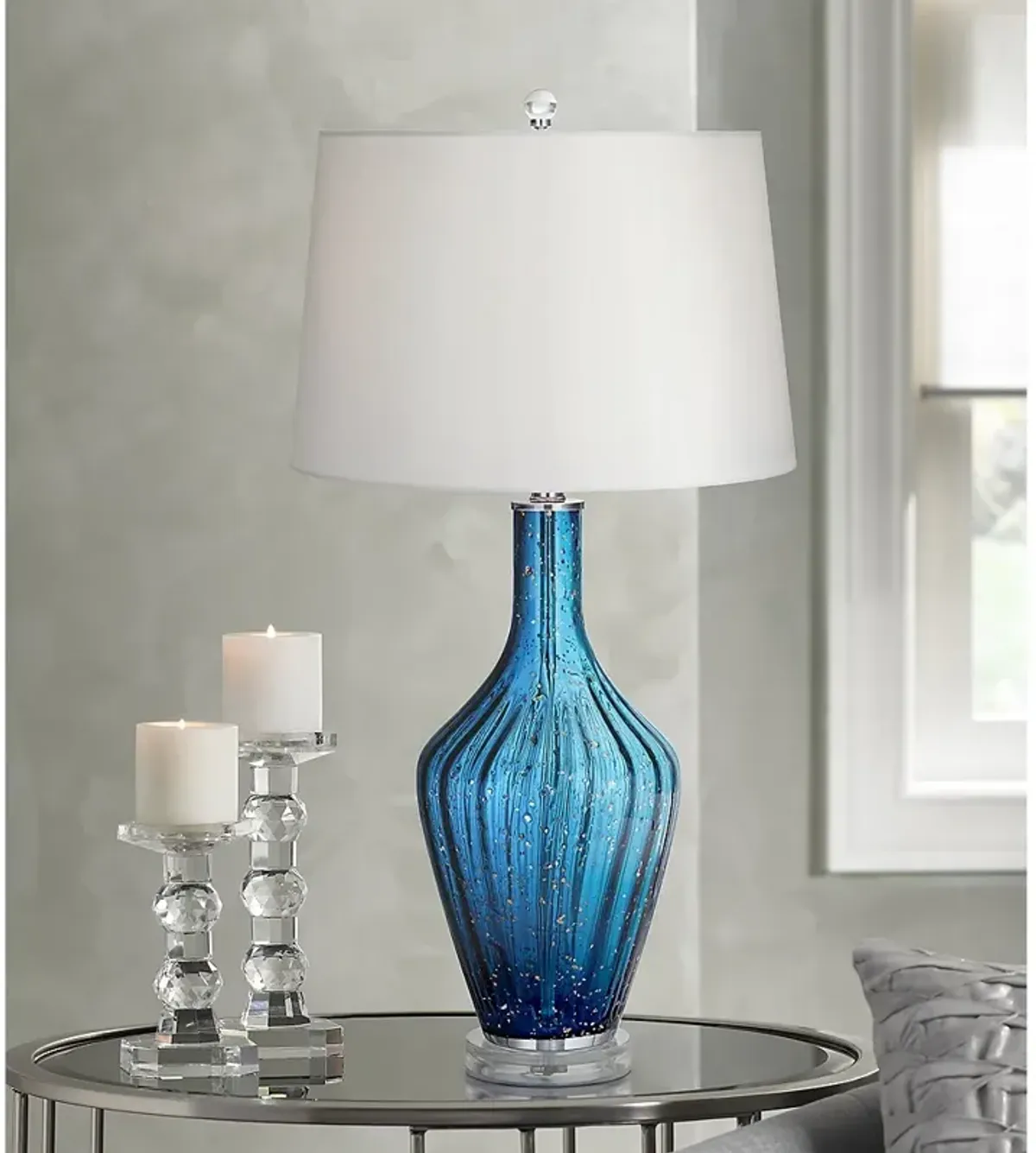 Possini Euro Elin 29" Blue Fluted Art Glass Table Lamp