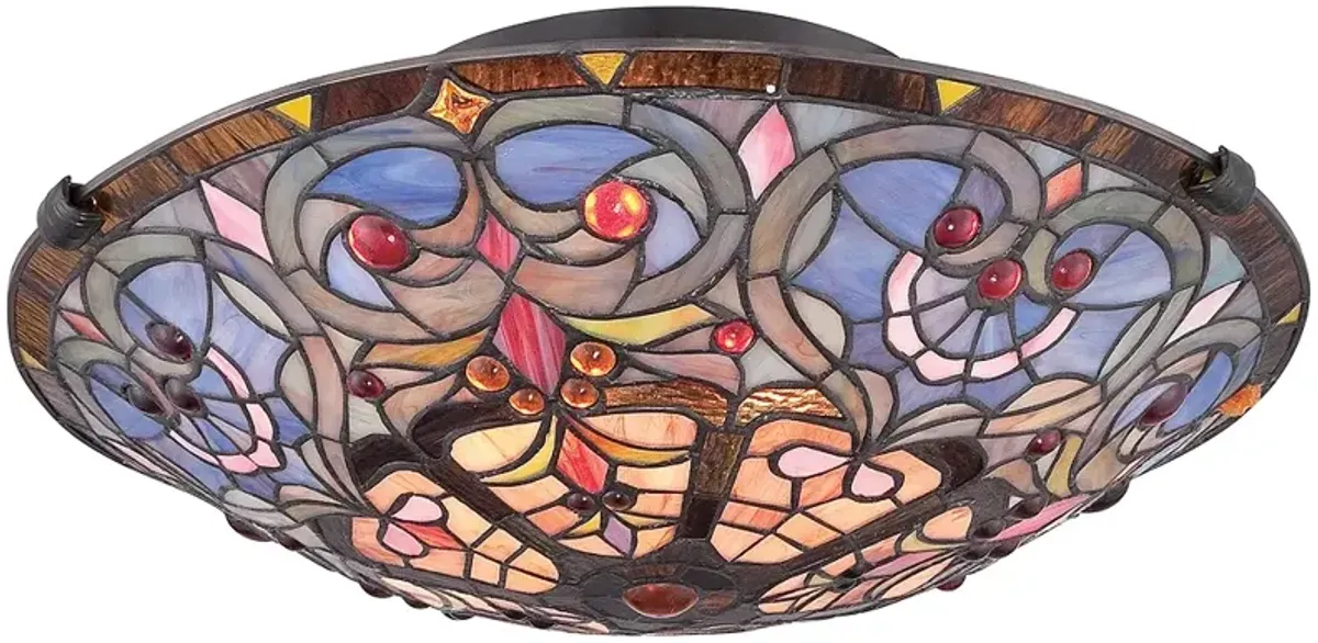 Quoizel Carroll Bronze 16.5" Wide Tiffany-Style Ceiling Light