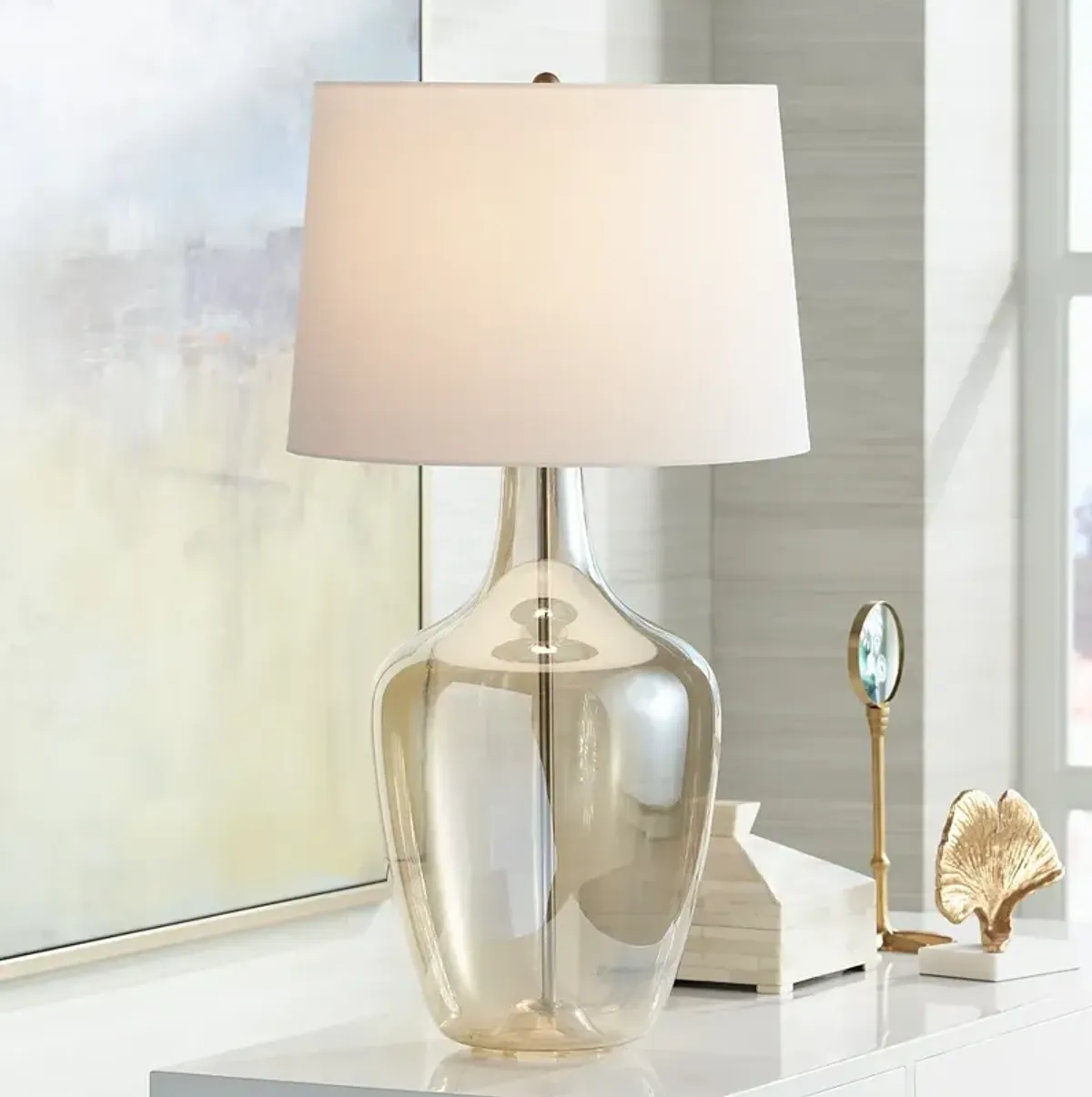 Possini Euro Ania 31" Modern Clear Champagne Glass Jar Table Lamp