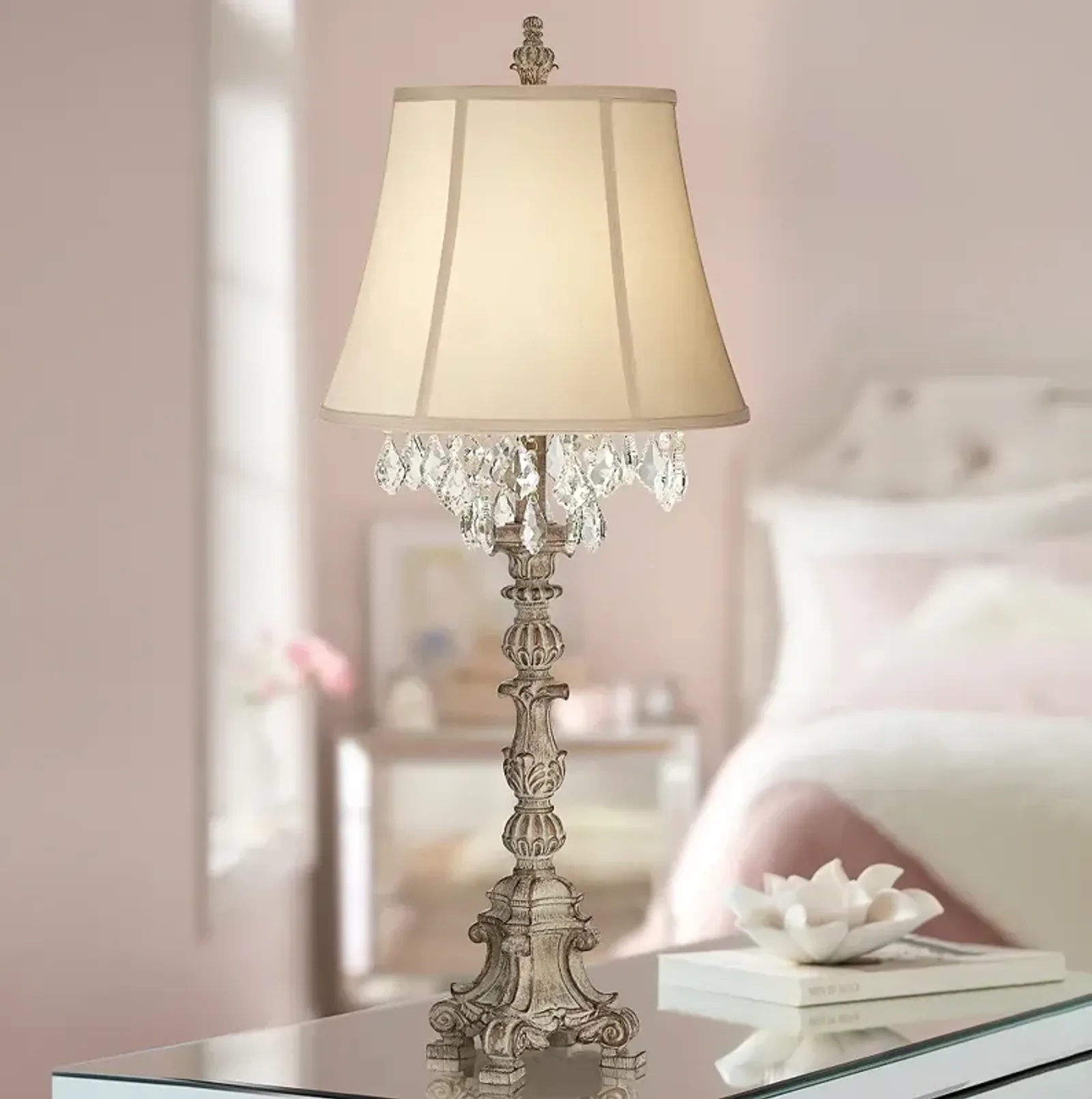 Barnes and Ivy Duval 34" Crystal Accents French Candlestick Table Lamp