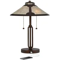 Franklin Iron Works Samuel 20" Mica and Bronze Pull Chain USB Lamp