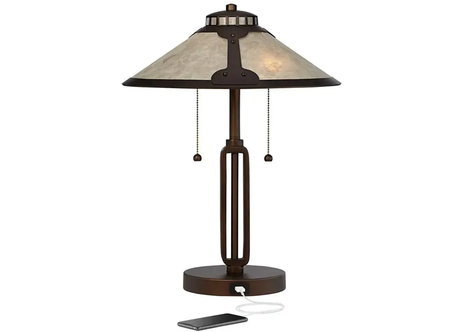 Franklin Iron Works Samuel 20" Mica and Bronze Pull Chain USB Lamp