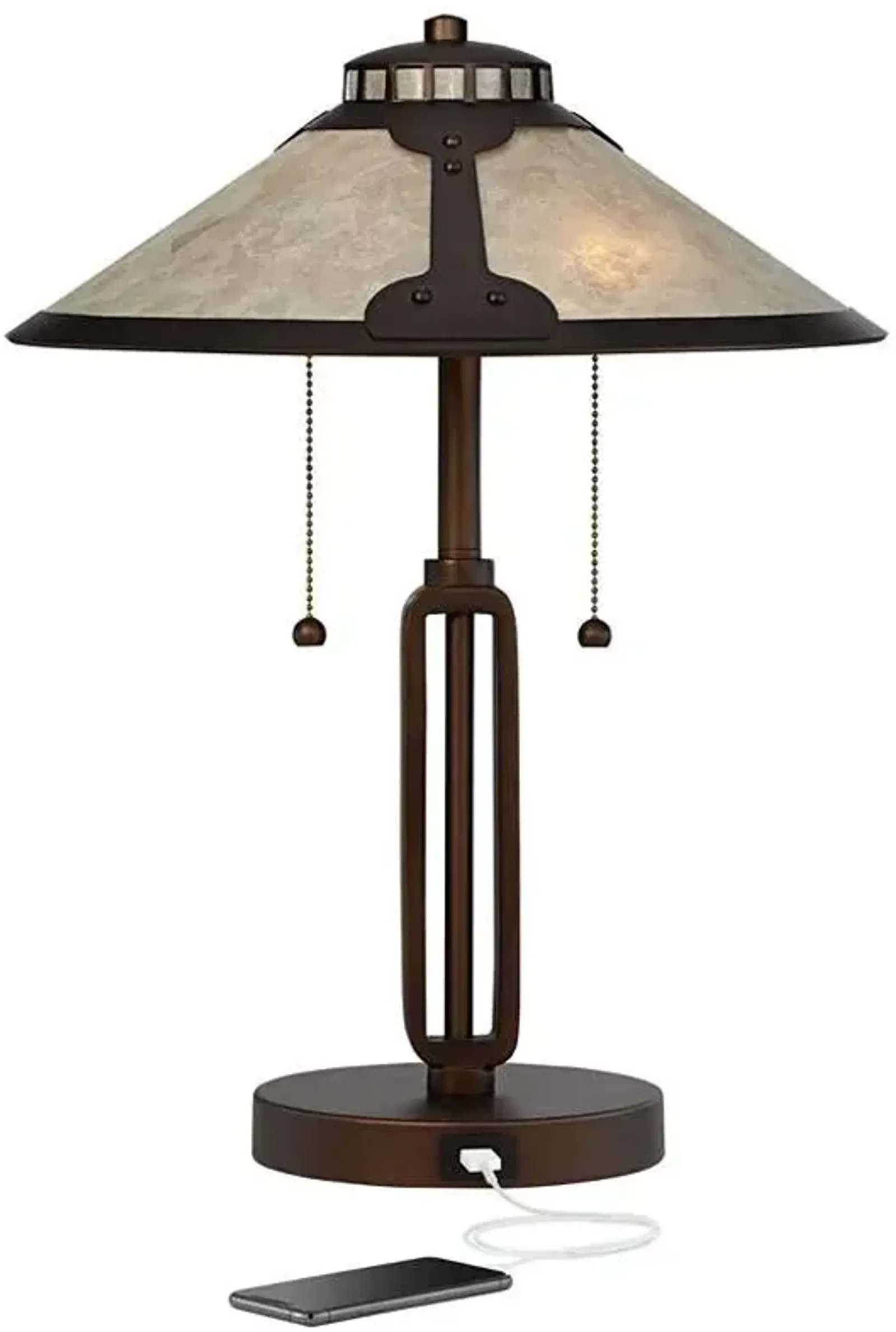 Franklin Iron Works Samuel 20" Mica and Bronze Pull Chain USB Lamp