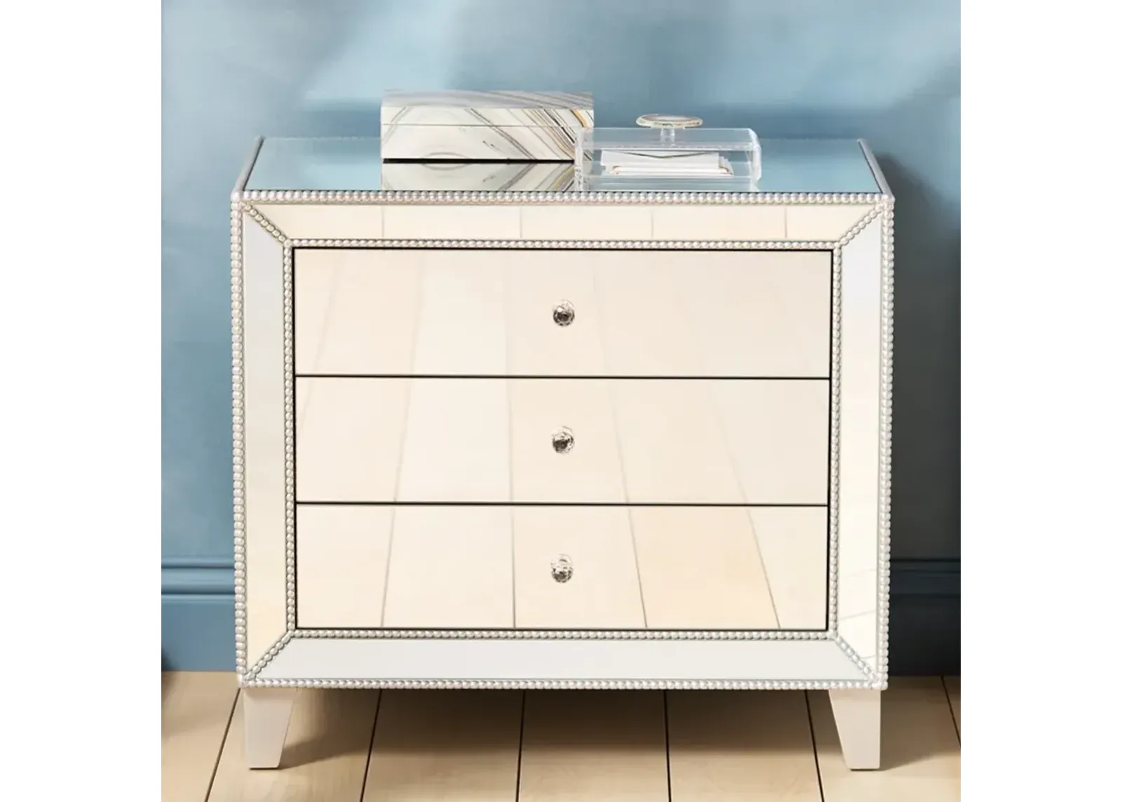 Liza 30" Wide Mirrored 3-Drawer Accent Table