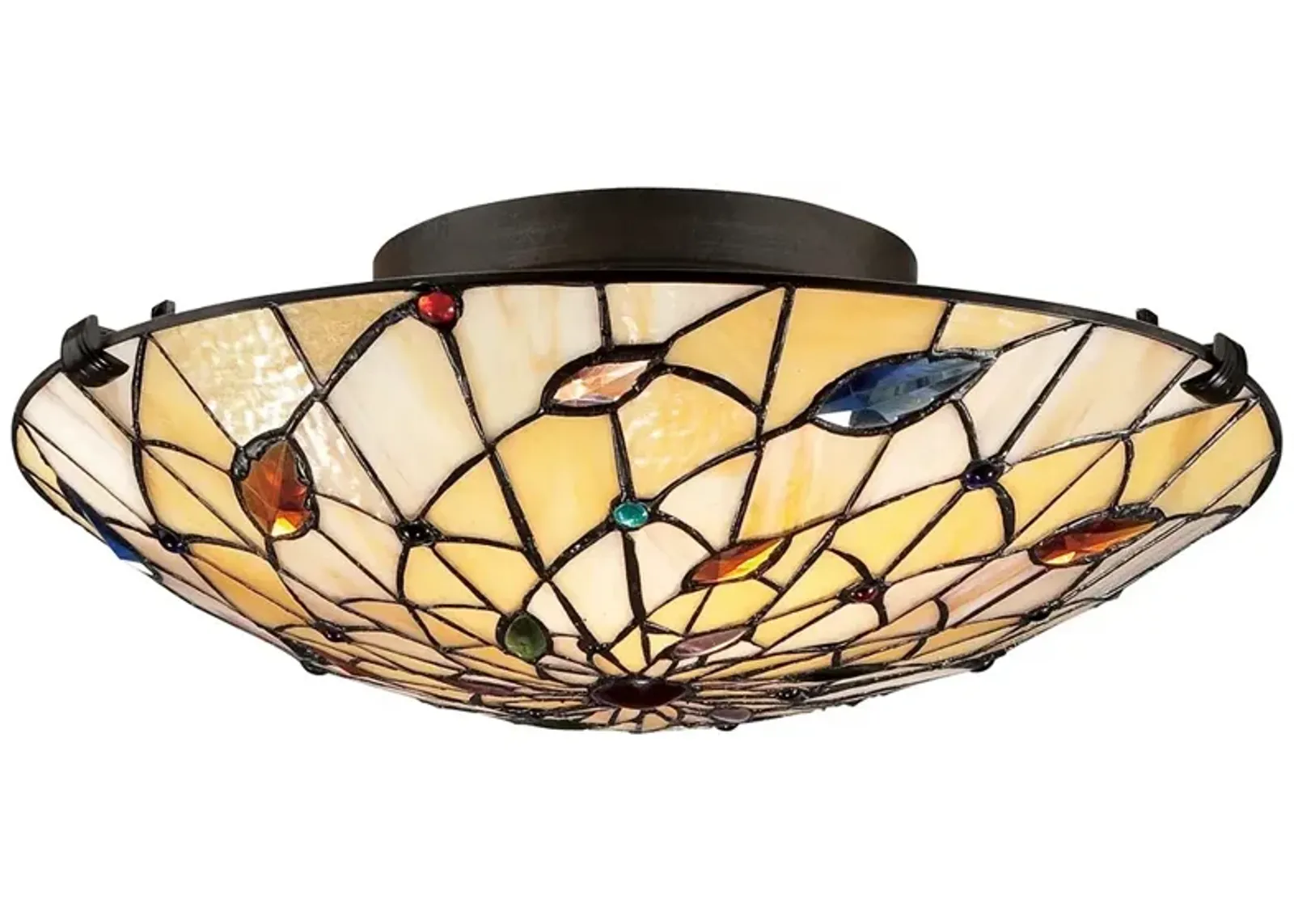 Quoizel Graham 16.5" Wide Bronze and Tiffany Style Glass Ceiling Light