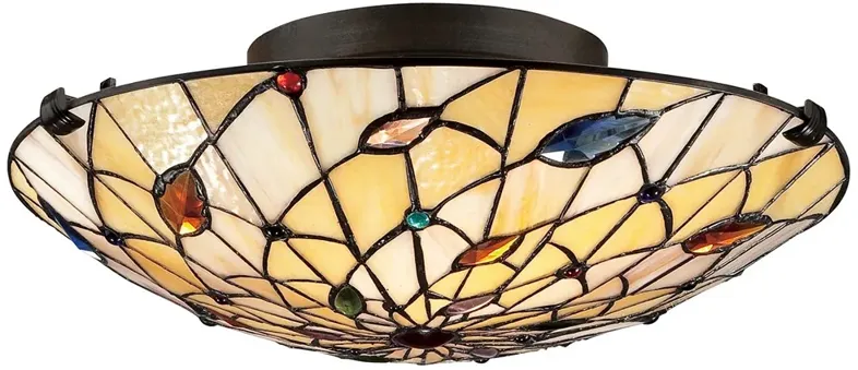 Quoizel Graham 16.5" Wide Bronze and Tiffany Style Glass Ceiling Light