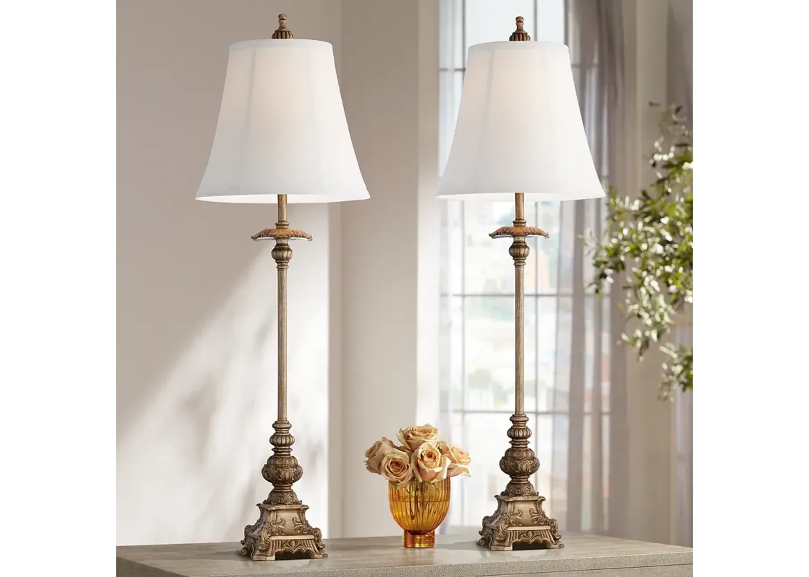 Regency Hill Juliette 36 1/2" White and Gold Buffet Lamps Set of 2