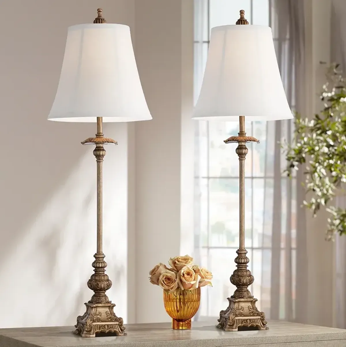 Regency Hill Juliette 36 1/2" White and Gold Buffet Lamps Set of 2