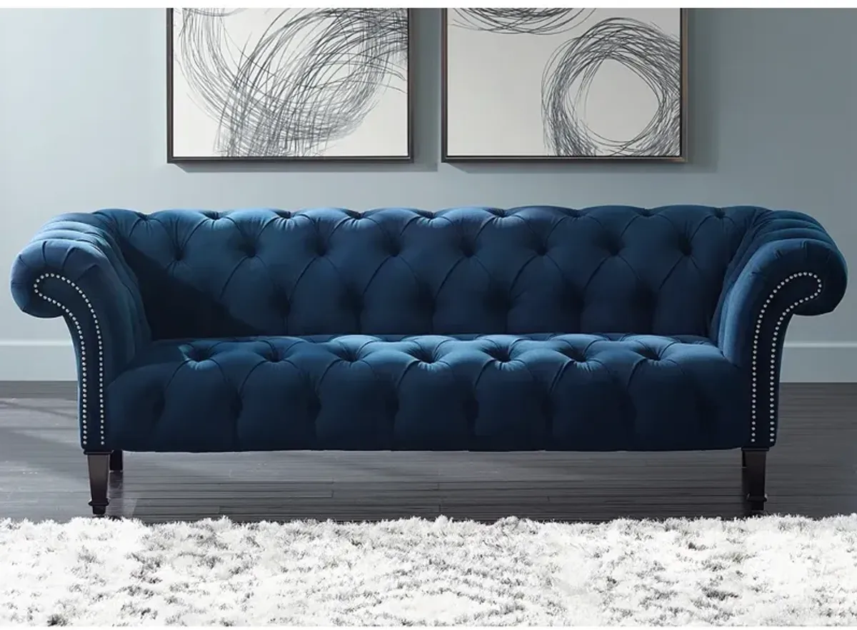 Tessa Sapphire Blue 90 3/4" Wide Tufted French Sofa