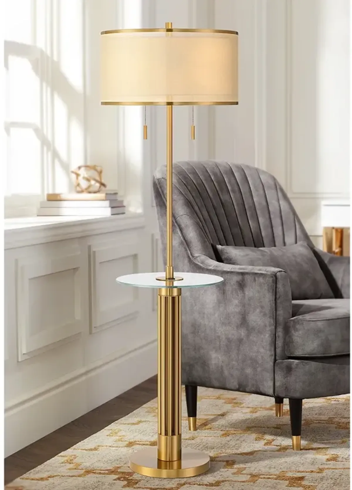 Possini Euro Granview 66" High Glass Table Floor Lamp with USB Ports