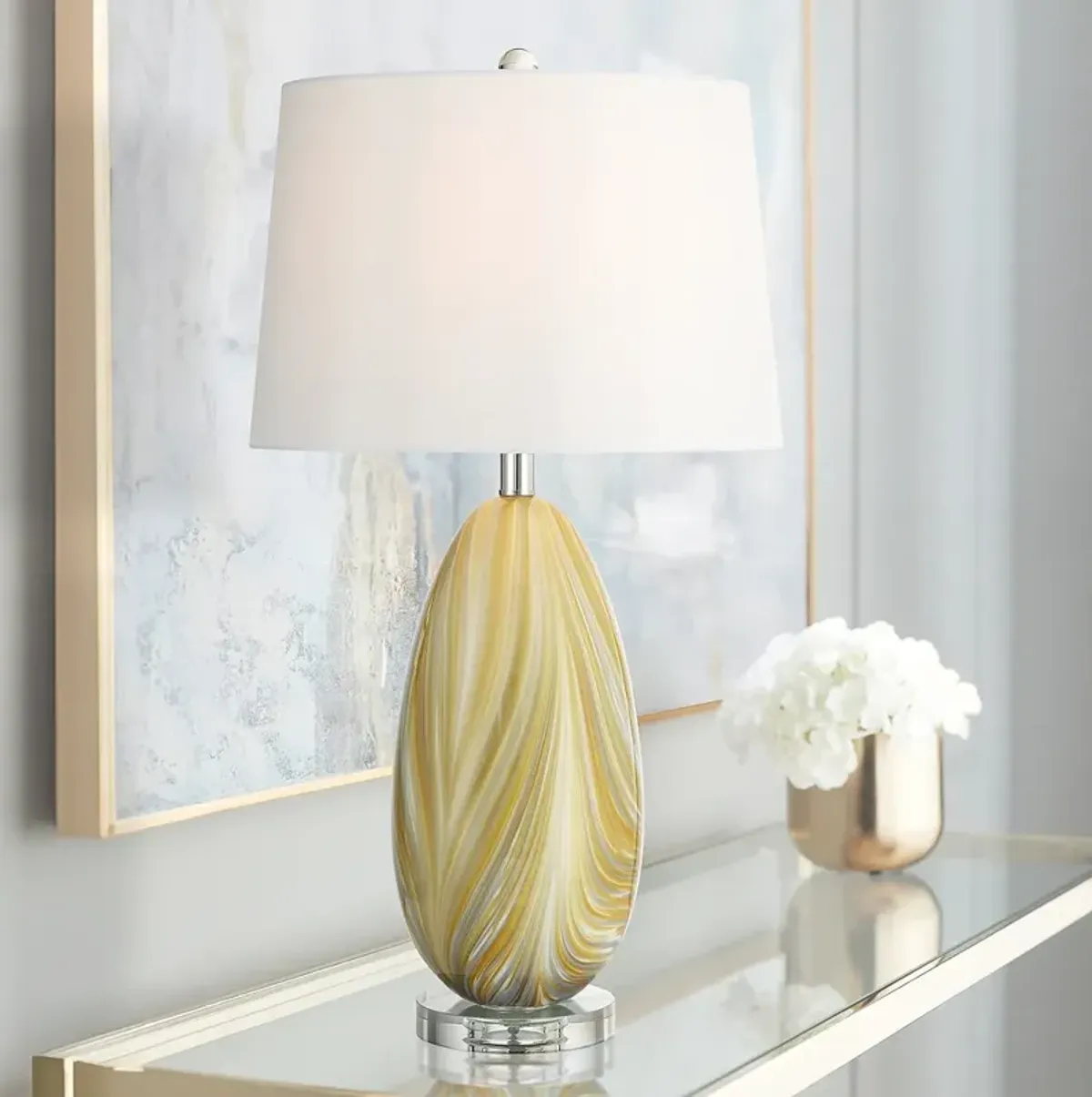 Possini Euro Pablo 27 " High Modern Yellow Vortex Art Glass Table Lamp