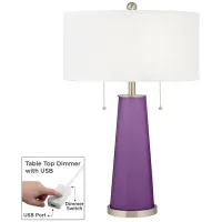 Passionate Purple Peggy Glass Table Lamp With Dimmer