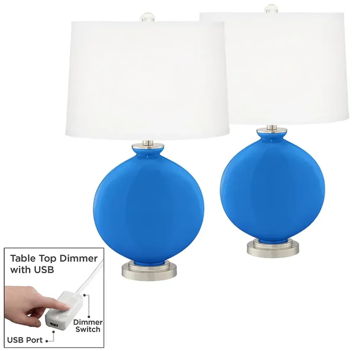 Royal Blue Carrie Table Lamp Set of 2 with Dimmers