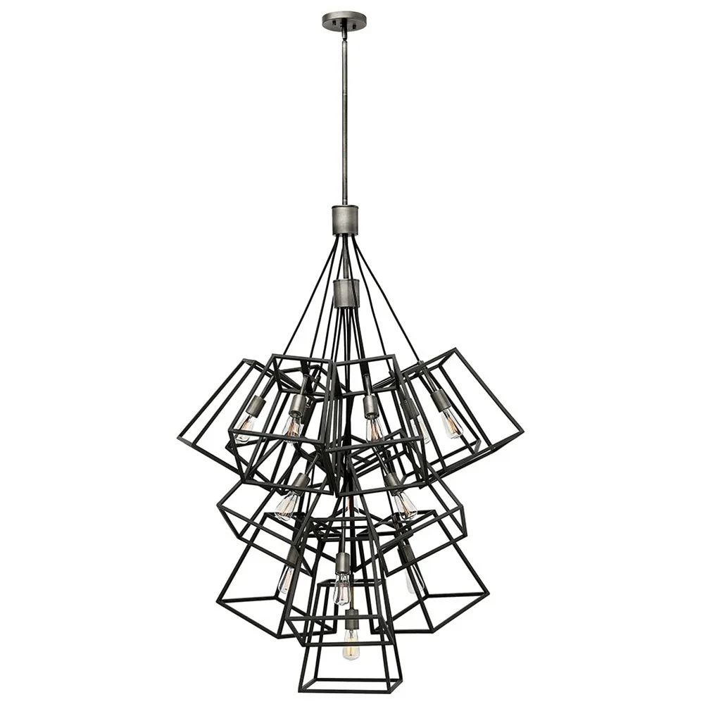 Hinkley- Fulton Thirteen Light Multi Tier Pendant- 33.5" Aged Zinc